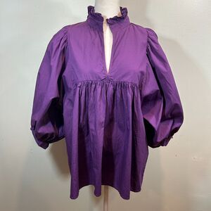 Never A Wallflower Purple Balloon Sleeve Oversized Ruffle High Neck Top XL